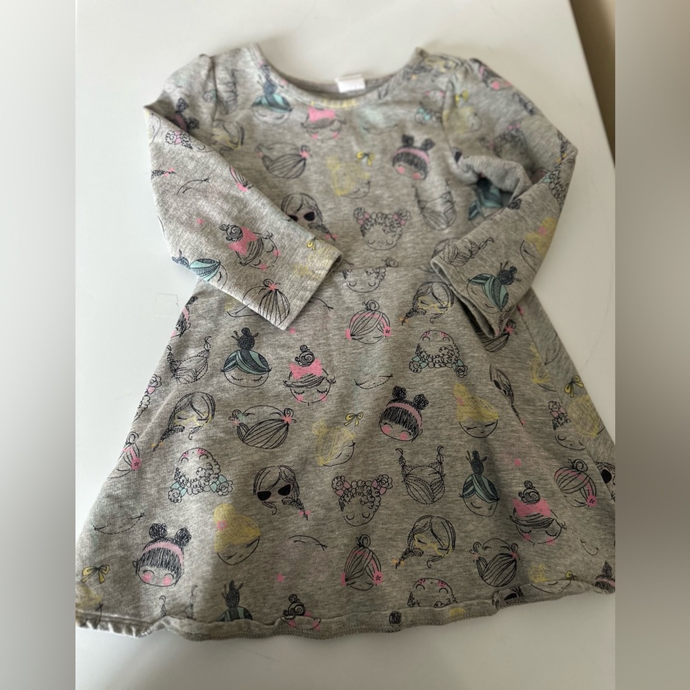 Charming Gray Kids Dress with Colorful Print